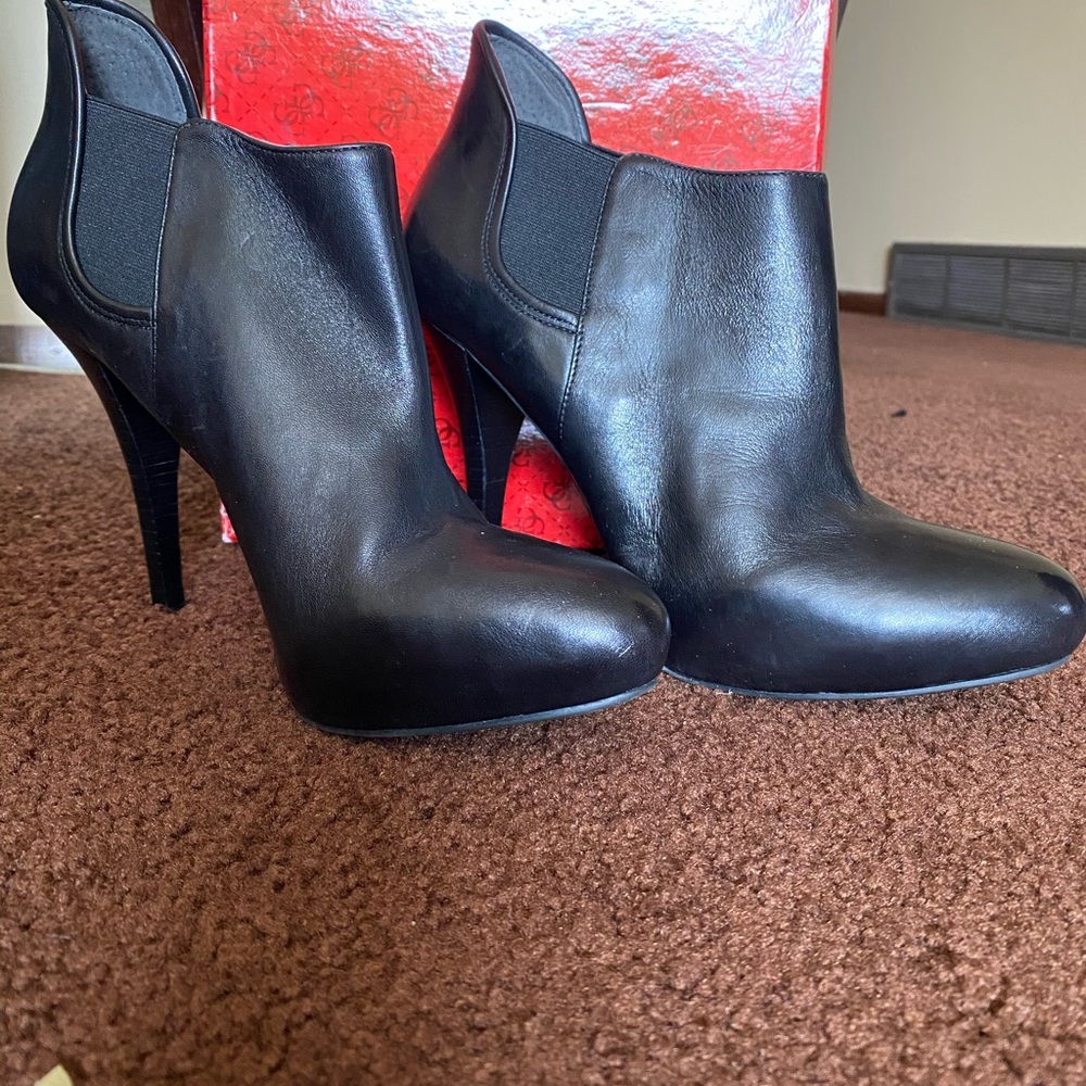 Guess Black Leather Stiletto High Heel Booties